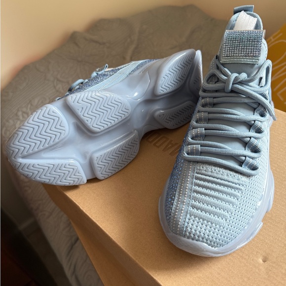 Light Blue Knit Sneakers with Rhinestone Detail - Picture 5 of 6